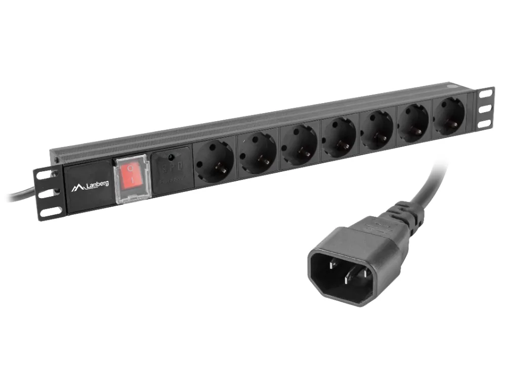 Listwa zasilająca RACK PDU LANBERG do szafy RACK 19" 1U 10A 2m 7xSCHUKO C14 czarna