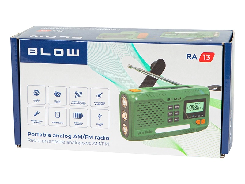 Radio przenośne analogowe AM/FM BLOW RA13 solarne na korbkę