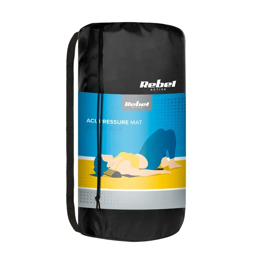 Mata zdrowotna z kolcami do akupresury z poduszką REBEL ACTIVE 130x50cm czarna