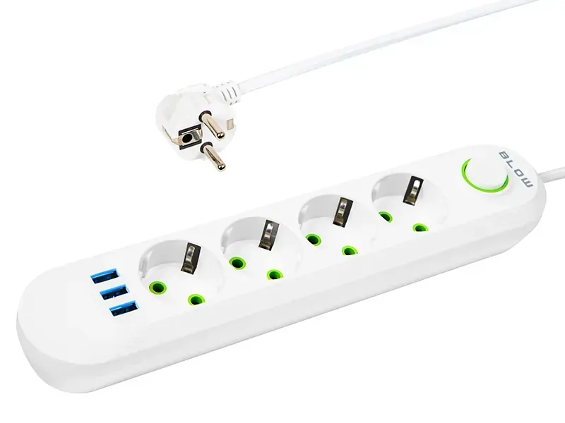 Listwa przedłużacz sieciowy BLOW 4 gniazda + 3x USB 3m - biały
