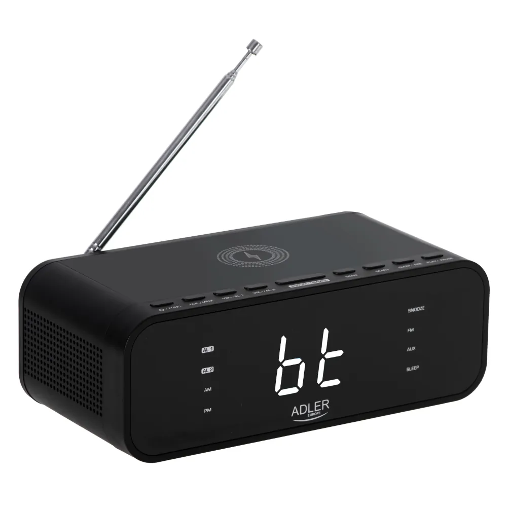 Radiobudzik z ładowarką bezprzewodową Adler AD 1192B Bluetooth AUX - czarny