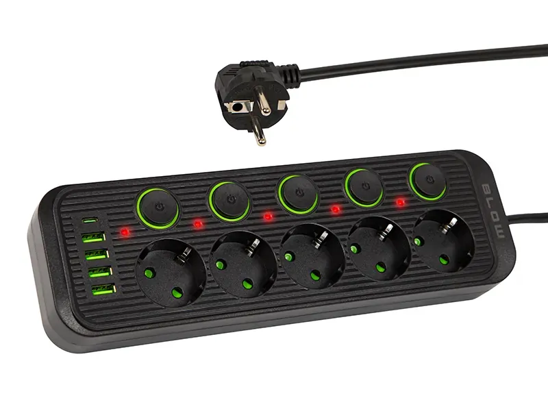 Listwa przedłużacz sieciowy BLOW 5 gniazd + 4x USB + 1x USC-C 5m - czarny