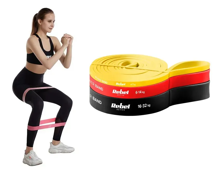 Zestaw gum do ćwiczeń lateksowy - Power Band PLs-1, 3 gumy lateksowe 4-32 kg REBEL ACTIVE