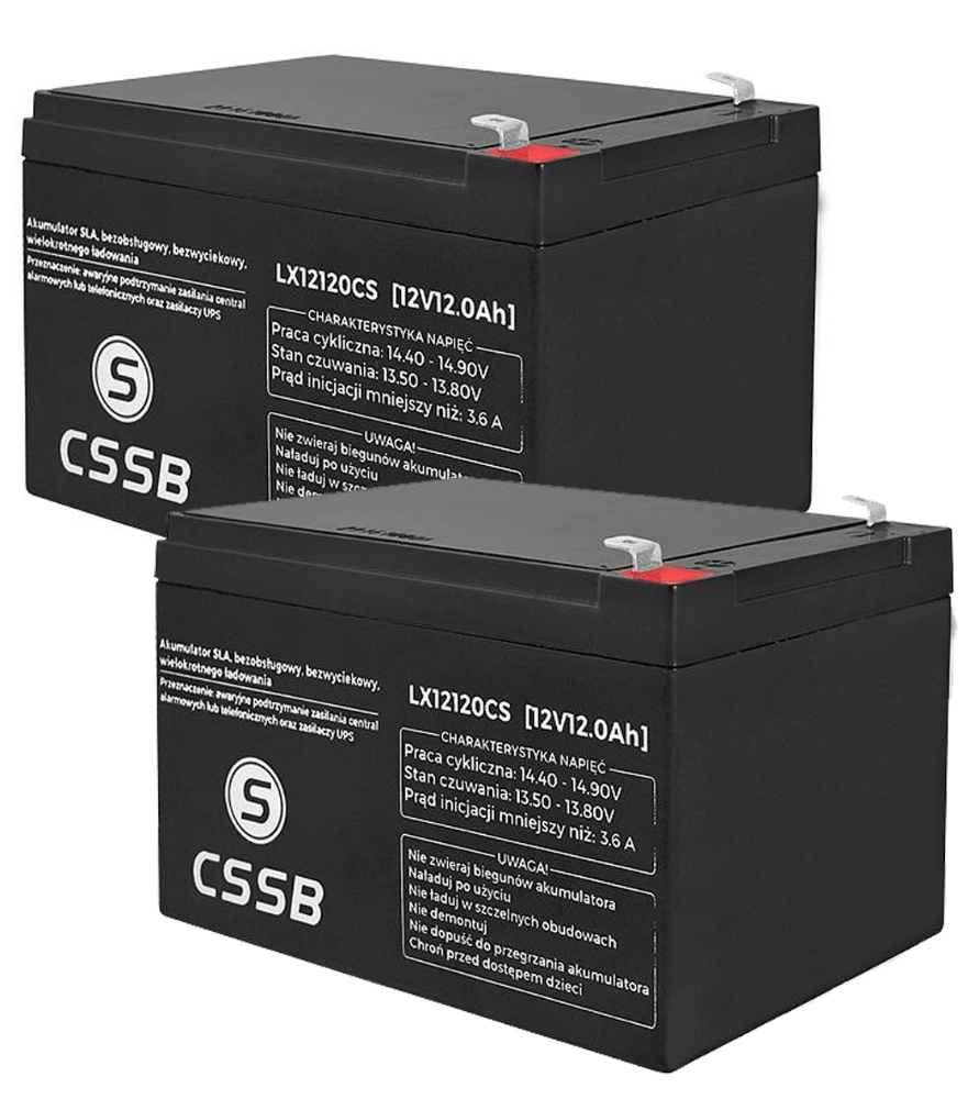 2x Akumulator żelowy CSSB 12V 12Ah + ładowarka