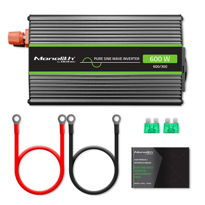 Przetwornica napięcia Monolith Qoltec 12V/230V 300W/600W Czysty Sinus