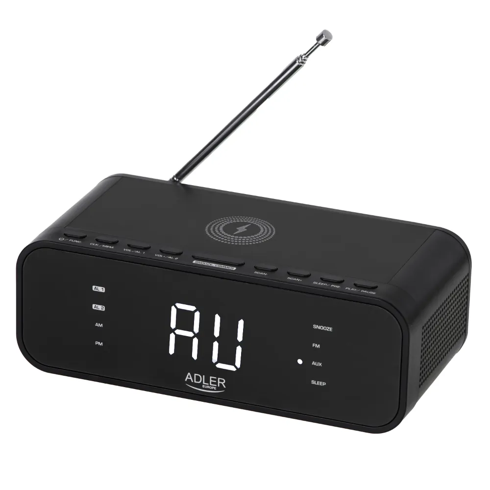 Radiobudzik z ładowarką bezprzewodową Adler AD 1192B Bluetooth AUX - czarny