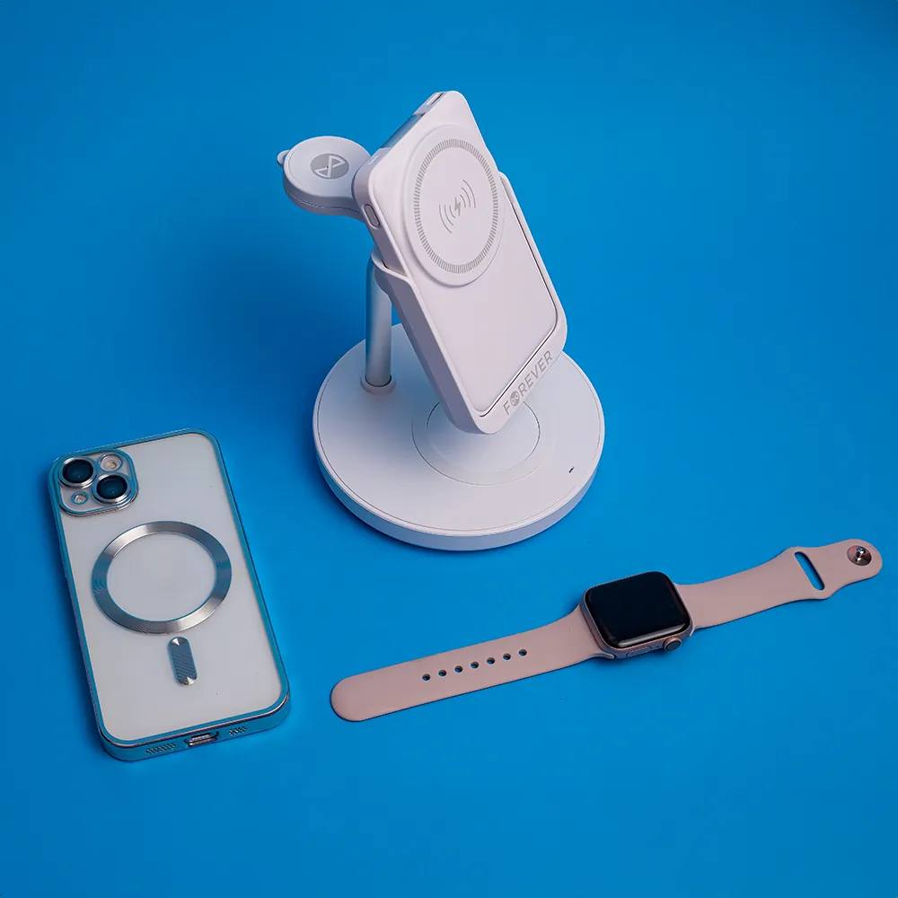 Bezprzewodowa magnetyczna stacja ładująca 5w1 ładowarka indukcyjna z power bank Forever MACS-100 5000mAh USB-C Apple Airpods
