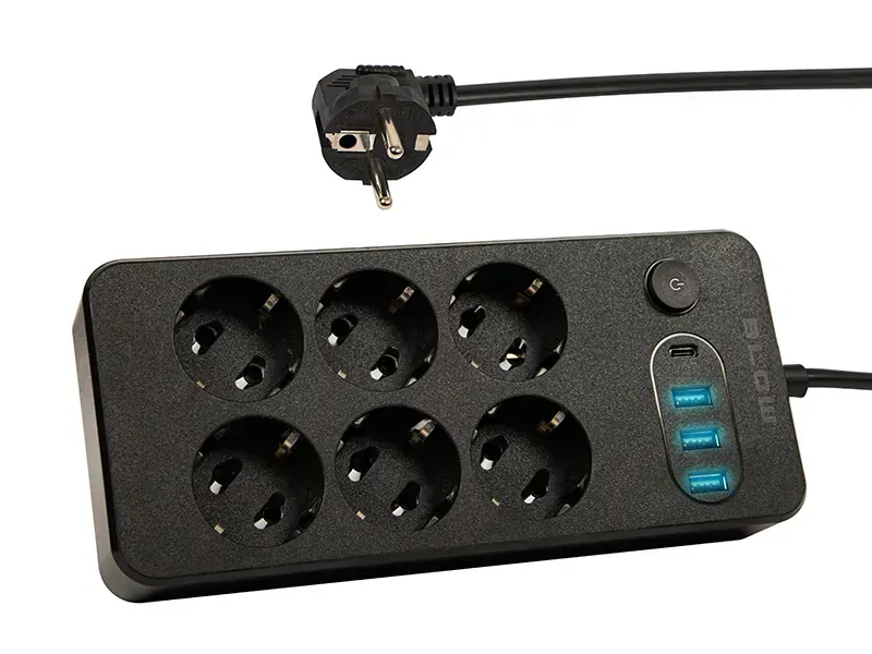 Listwa przedłużacz sieciowy BLOW 6 gniazd + 3x USB + 1x USC-C 5m - czarny