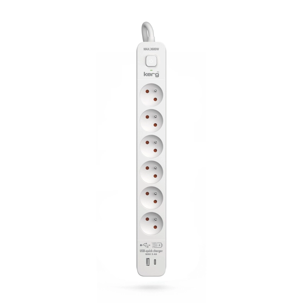 Listwa przedłużacz z wyłącznikiem 6-gniazd 1,5m USB-A USB-C 16A
