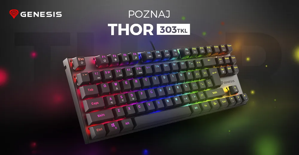 Aluminiowa klawiatura mechaniczna Genesis THOR 303 TKL RGB podświetlana gamingowa dla graczy