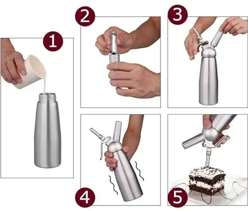 Saturator do bitej śmietany QUICK CREAM WHIPPER srebrny 0,5L + 25 naboi