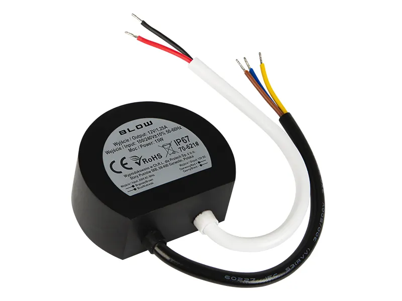 Zasilacz impulsowy dopuszkowy do instalacji LED BLOW 12V 1,25A 15W IP67 czarna