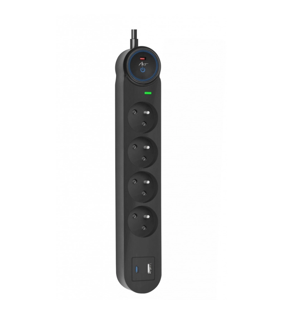 Listwa przeciwprzepięciowa SPD3 4 gniazda 16A USB-A USB-C 3,4A 3m czarna