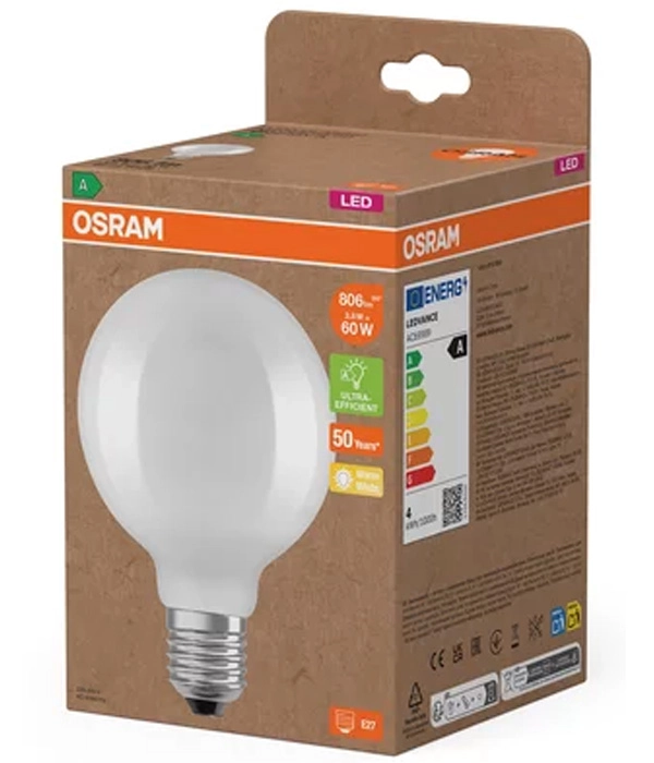 Żarówka LED duża ultra oszczędna E27 OSRAM 3.8W 2700K barwa ciepła