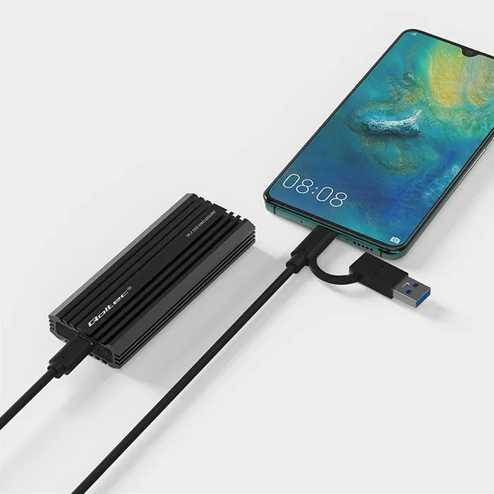 Obudowa kieszeń NV2270 na dysk M.2 SSD SATA NVMe Qoltec USB-C