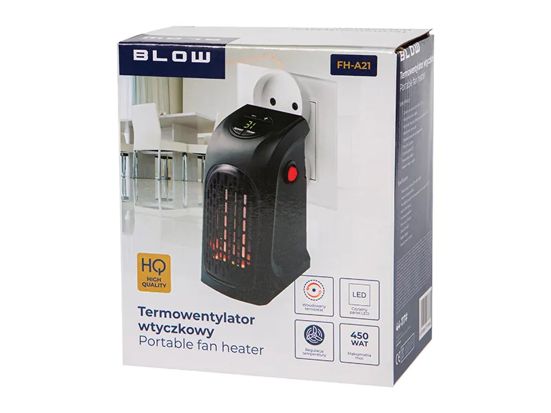 Termowentylator wtyczkowy grzejnik do kontaktu regulowany z grzałką ceramiczną BLOW FH-A21