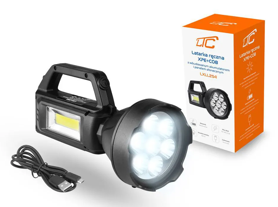Akumulatorowa latarka ręczna solarna LTC szperacz LED 500lm powerbank
