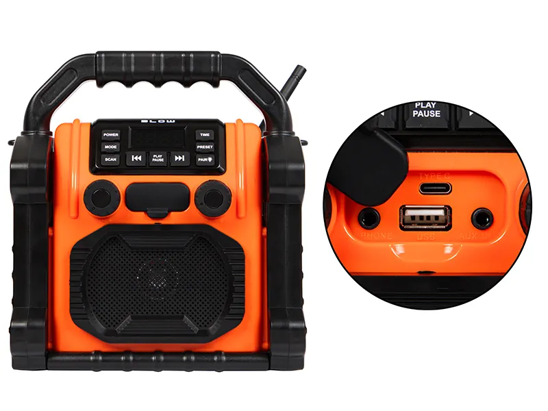 Radio budowlane przenośne BLOW RA14 analogowe AM/FM Bluetooth USB AUX SD