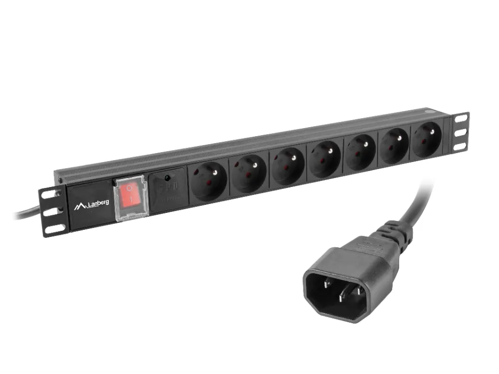 Listwa zasilająca RACK PDU LANBERG do szafy RACK 19" 1U 10A 2m 7x230V C14 czarna