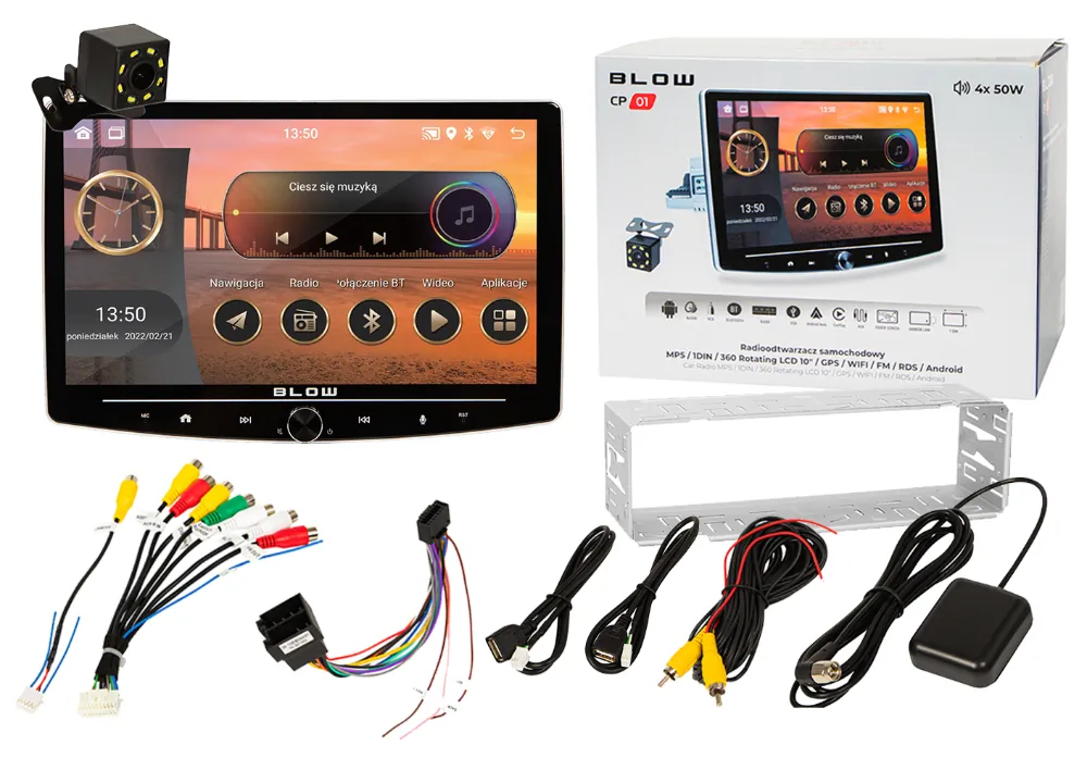 Radio samochodowe BLOW CP01 1DIN 10" Android WiFi GPS CarPlay obrotowe