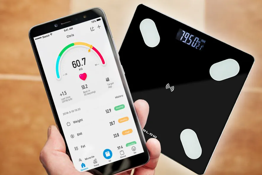 Analityczna waga łazienkowa 180kg BLOW Bluetooth 25 funkcji - czarna