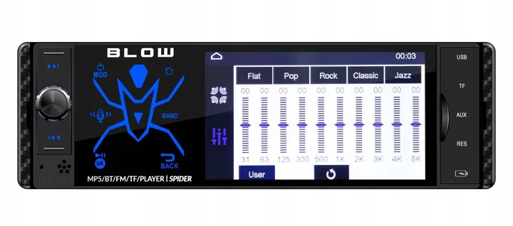 Radio samochodowe BLOW SPIDER 4" RDS RGB Mirror Link USB AUX SD