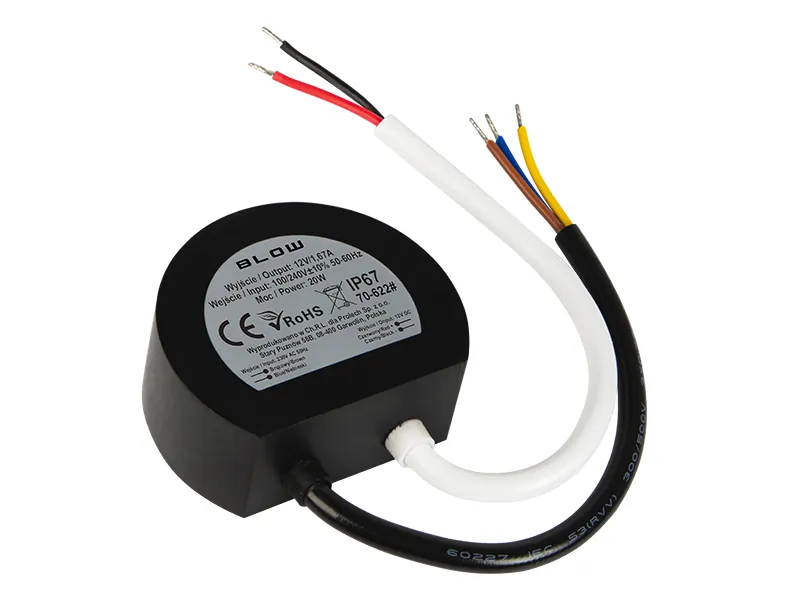 Zasilacz impulsowy dopuszkowy do instalacji LED BLOW 12V 1,67A 20W IP67 czarna