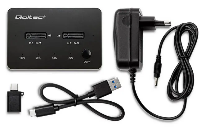 Stacja dokująca dysków Qoltec 2x SSD M.2 SATA NGFF USB Typ C