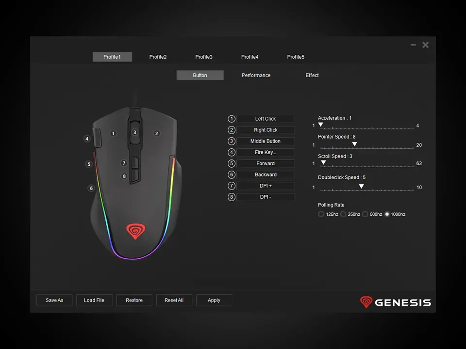 Mysz gamingowa podświetlana GENESIS KRYPTON 700 dla graczy 8000DPI + oprogramowanie