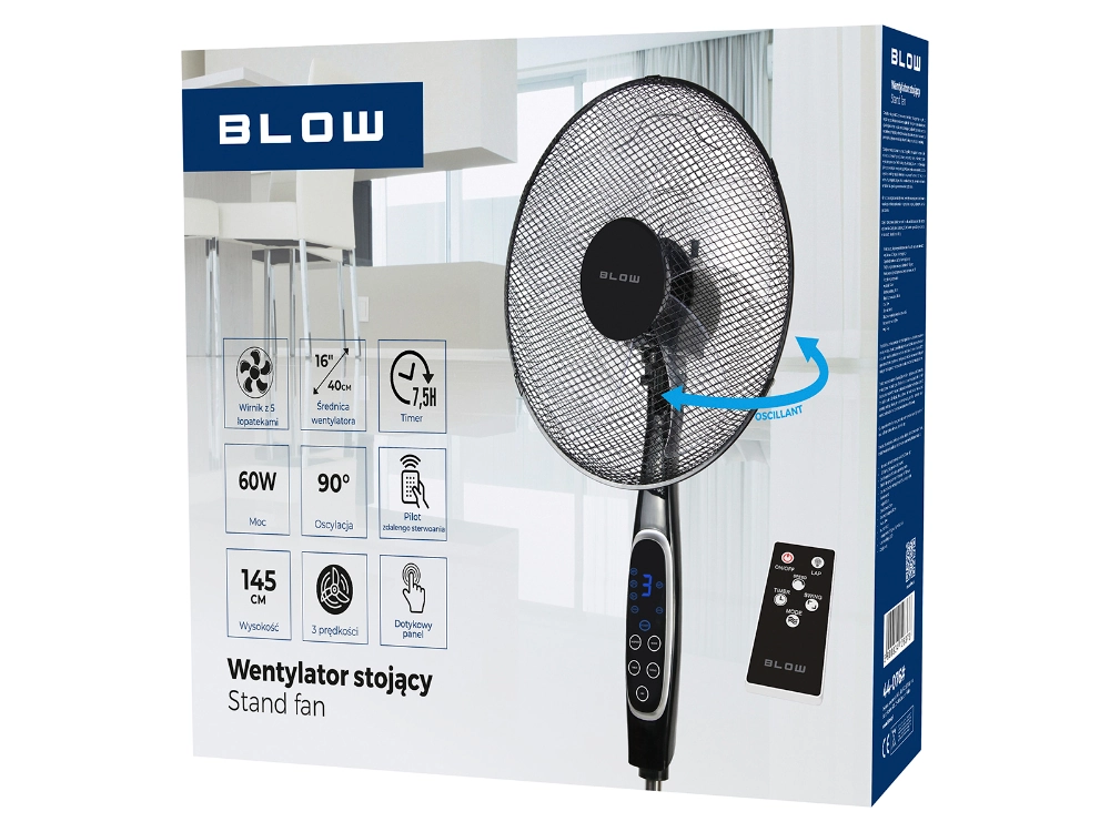 Wentylator stojący BLOW 16 cali 145cm 60W LCD + pilot