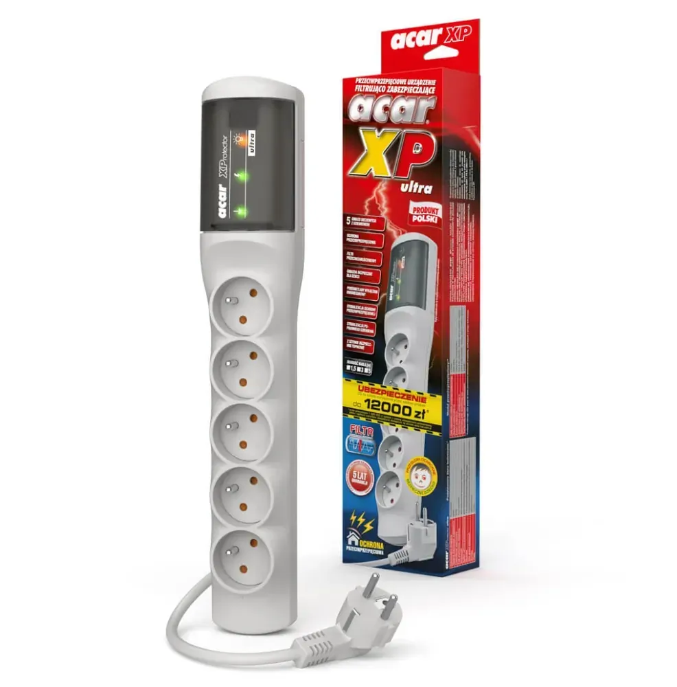 Listwa przedłużacz przeciwprzepięciowy ACAR XProtector ULTRA 5m 5 gniazd 10A szara