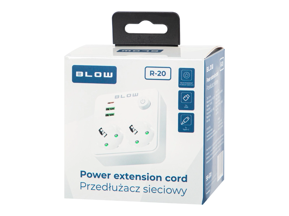 Rozgałęźnik R-20 PR 2-GNIAZDA + 2USB + USB-C białe
