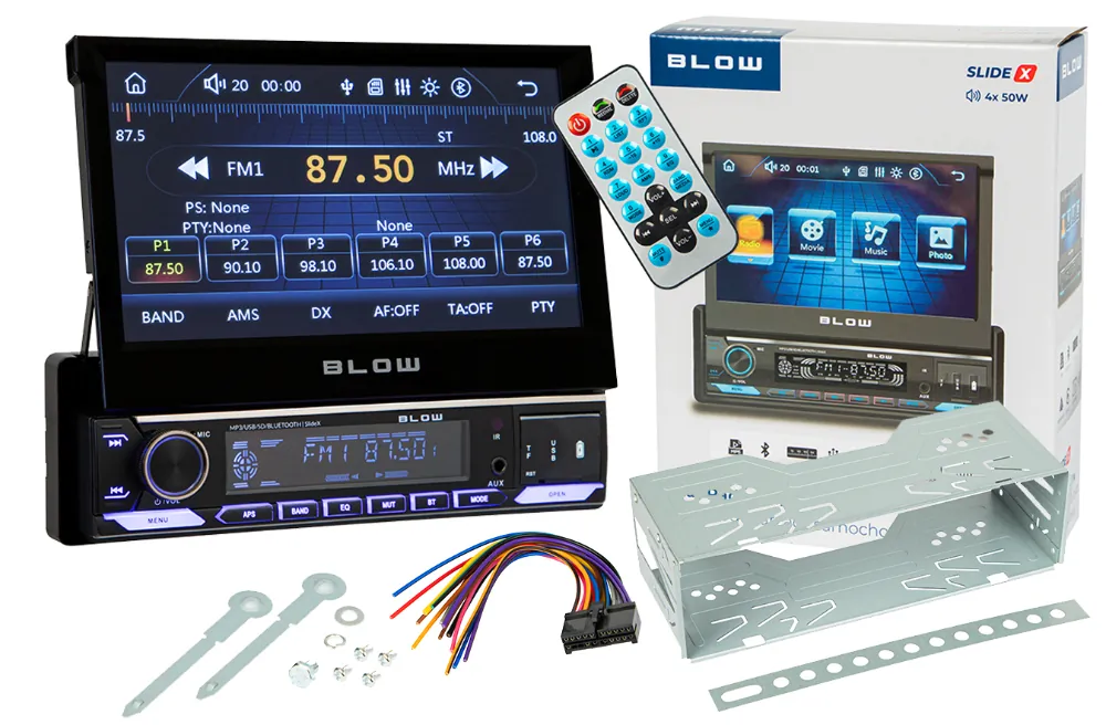 Radio samochodowe BLOW SlideX 1DIN 7'' RDS CarPlay Android Auto USB microSD Bluetooth + pilot