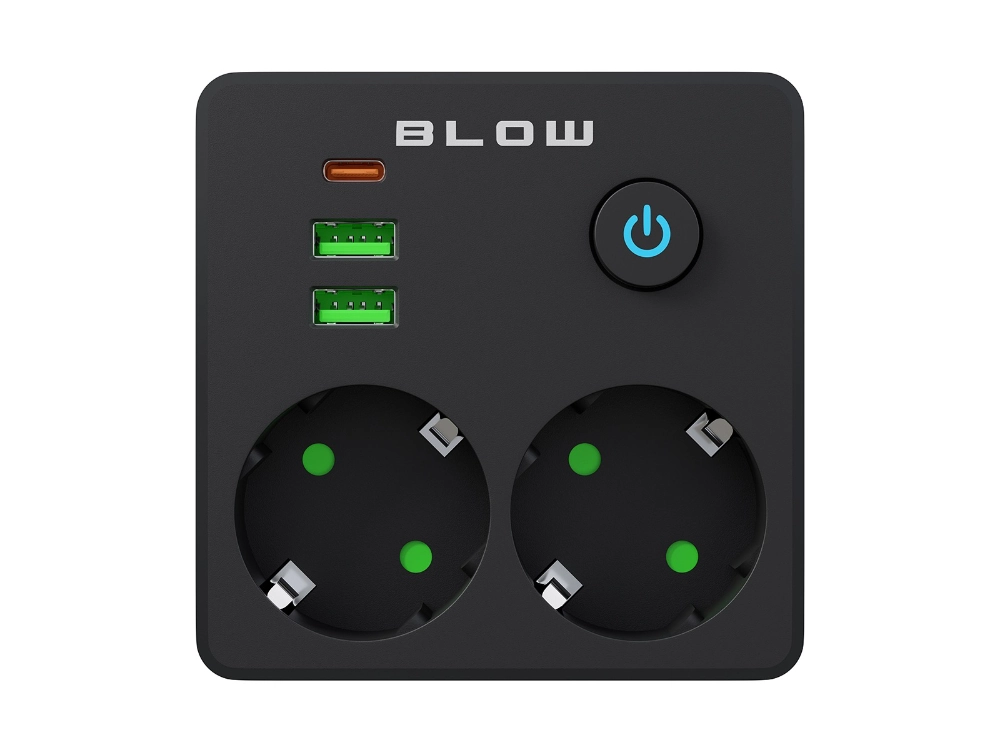 Rozgałęźnik R-20 PR 2-GNIAZDA + 2USB + USB-C czarny
