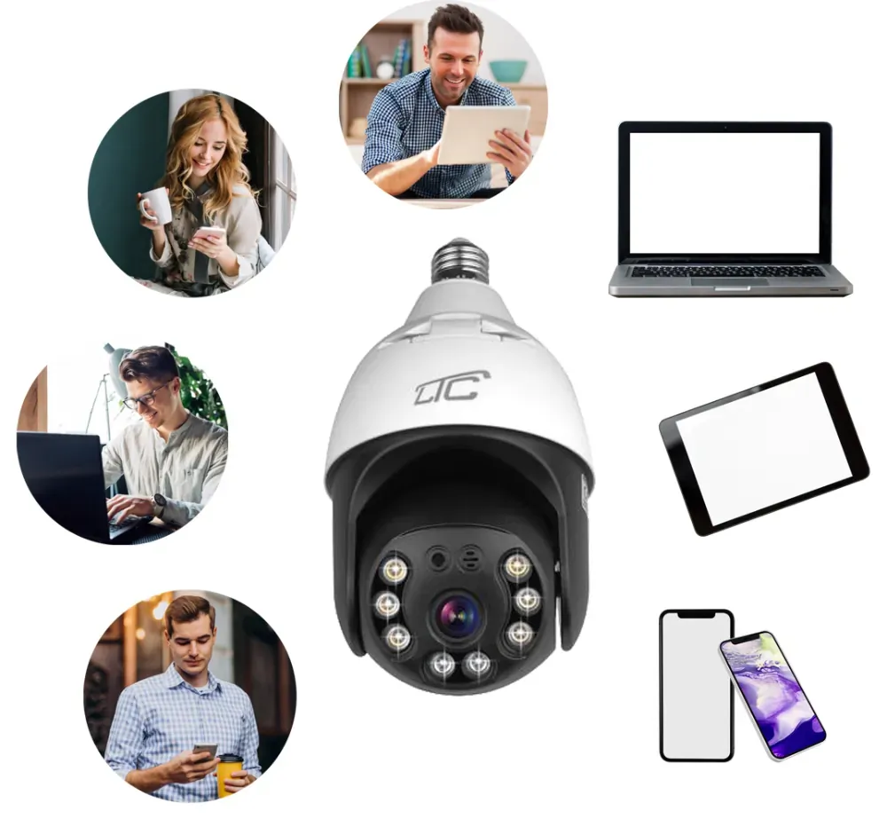 Zewnętrzna kamera obrotowa żarówka E27 Wi-Fi LTC VISION KAM35 5 Mpix