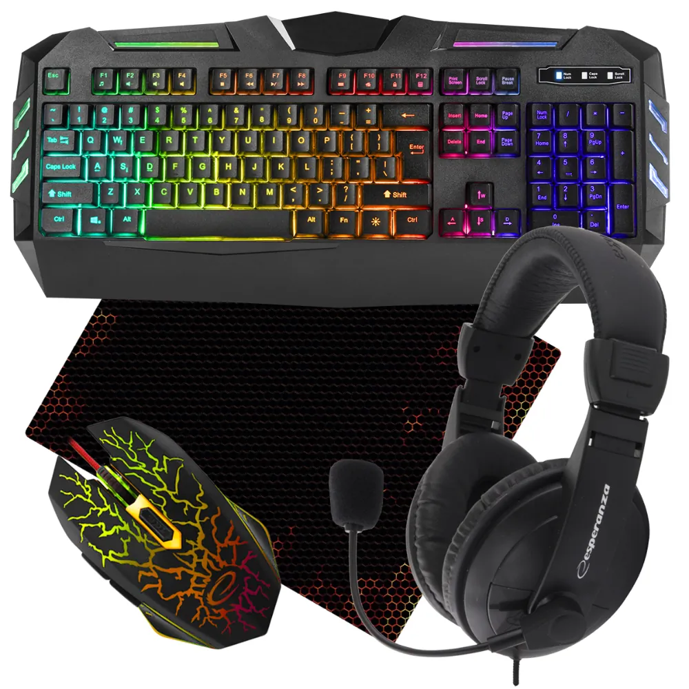 Klawiatura gamingowa podświetlana FURY SPITFIRE + mata mysz słuchawki dla graczy