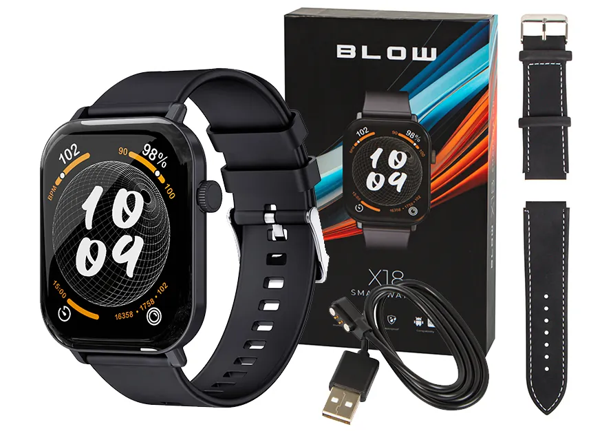 Zegarek smartwatch BLOW X18 z funkcją rozmowy czarny + dodatkowy pasek