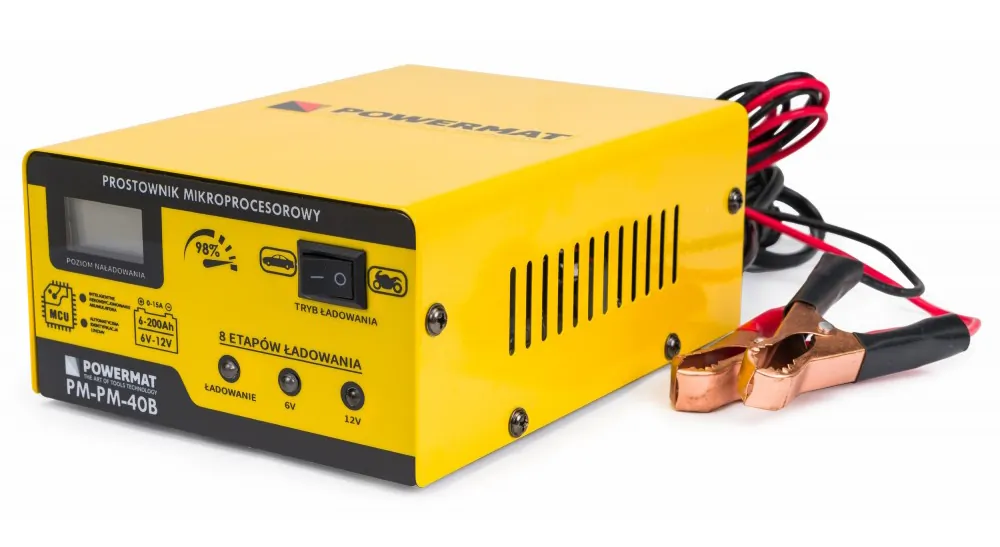 Prostownik mikroprocesorowy akumulatorowy 6/12V Powermat PM-PM-40B 8-etapowy LCD
