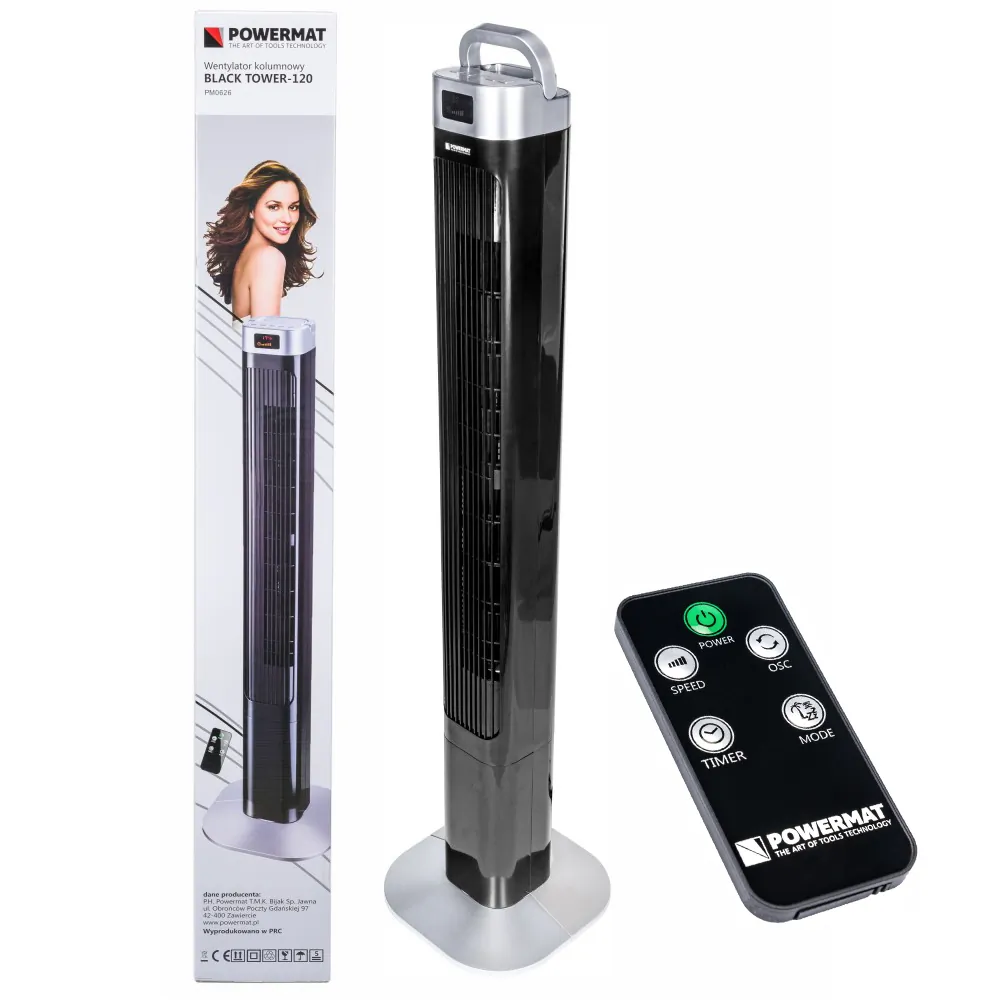 Wentylator kolumnowy 121 cm 90W Powermat Black Tower-120 + pilot