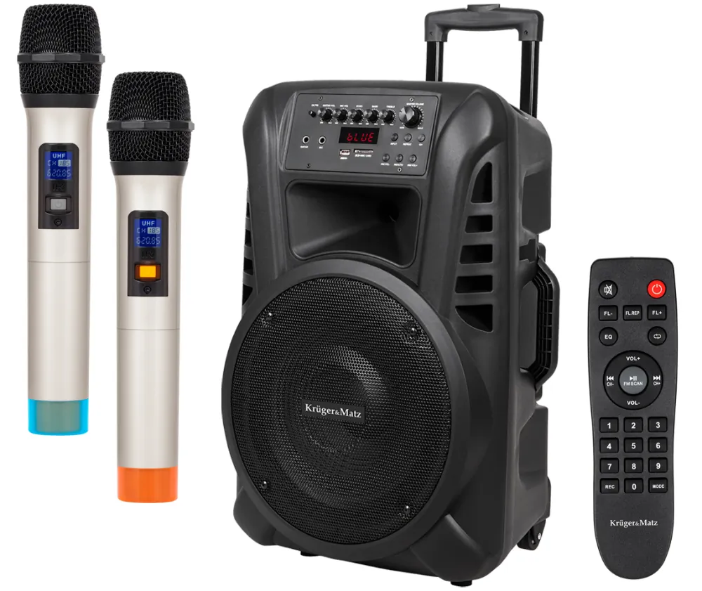 Głośnik aktywna kolumna głośnikowa Bluetooth Krüger&Matz 40W SD USB FM + 2 mikrofony bezprzewodowe + pilot