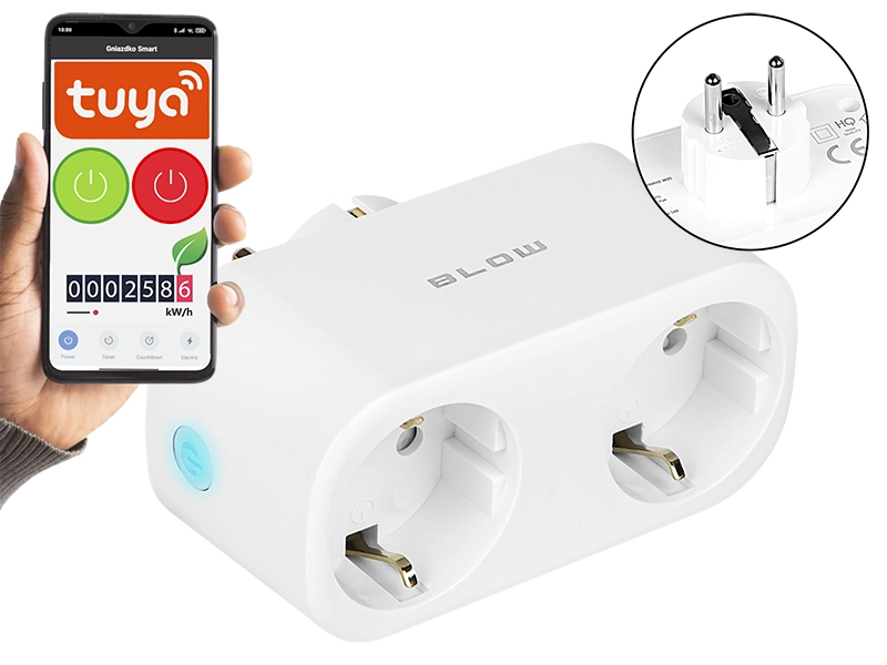 Inteligentne podwójne gniazdko rozgałęziacz 2x 230V sterowane WiFi TUYA białe