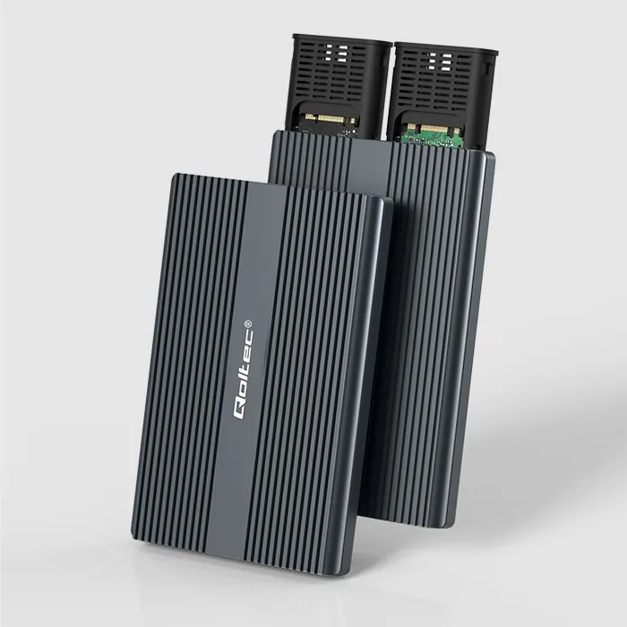 Obudowa kieszeń na dysk M.2 SSD SATA NVME DUAL Qoltec USB-C + etui