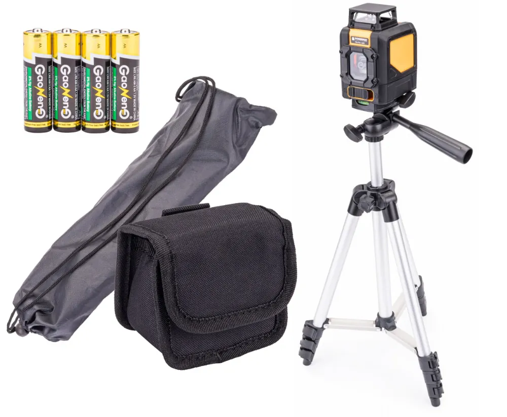 Poziomica laserowa laser krzyżowy 360° 2 linie Powermat PM-PLK-360T + statyw i futerał