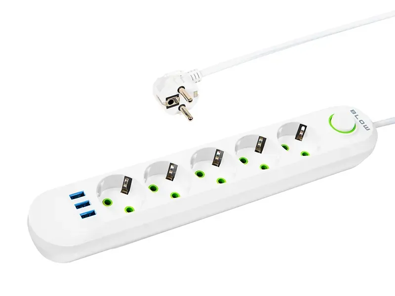 Listwa przedłużacz sieciowy BLOW 5 gniazd + 3x USB 5m - biały