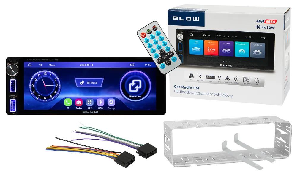 Radio samochodowe BLOW AVH-686A CarPlay AndroidAuto RDS MP3 USB SD Bluetooth