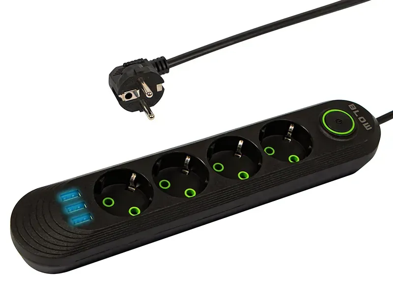 Listwa przedłużacz sieciowy BLOW 4 gniazda + 3x USB 2m - czarny