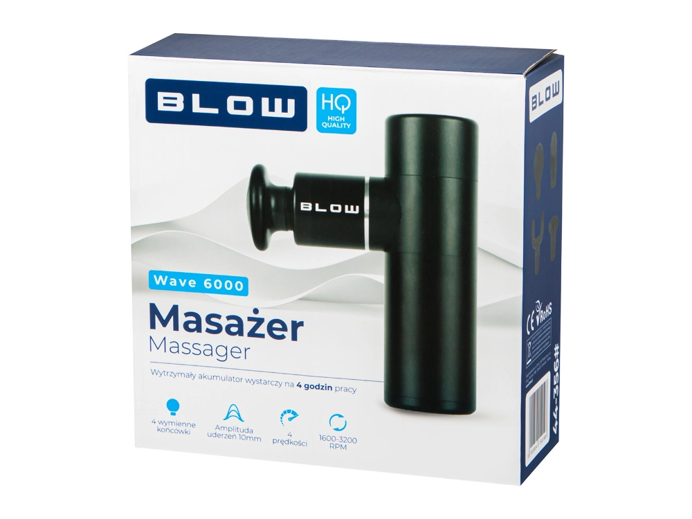 Pistolet do masażu masażer aluminowy BLOW Wave 6000 zestaw