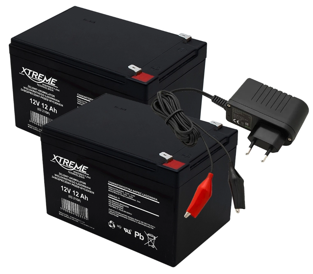 2x Akumulator żelowy XTREME 12V 12Ah + ładowarka