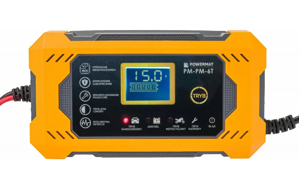 Prostownik mikroprocesorowy akumulatorowy 12V Powermat PM-PM-6T 10-etapowy LCD