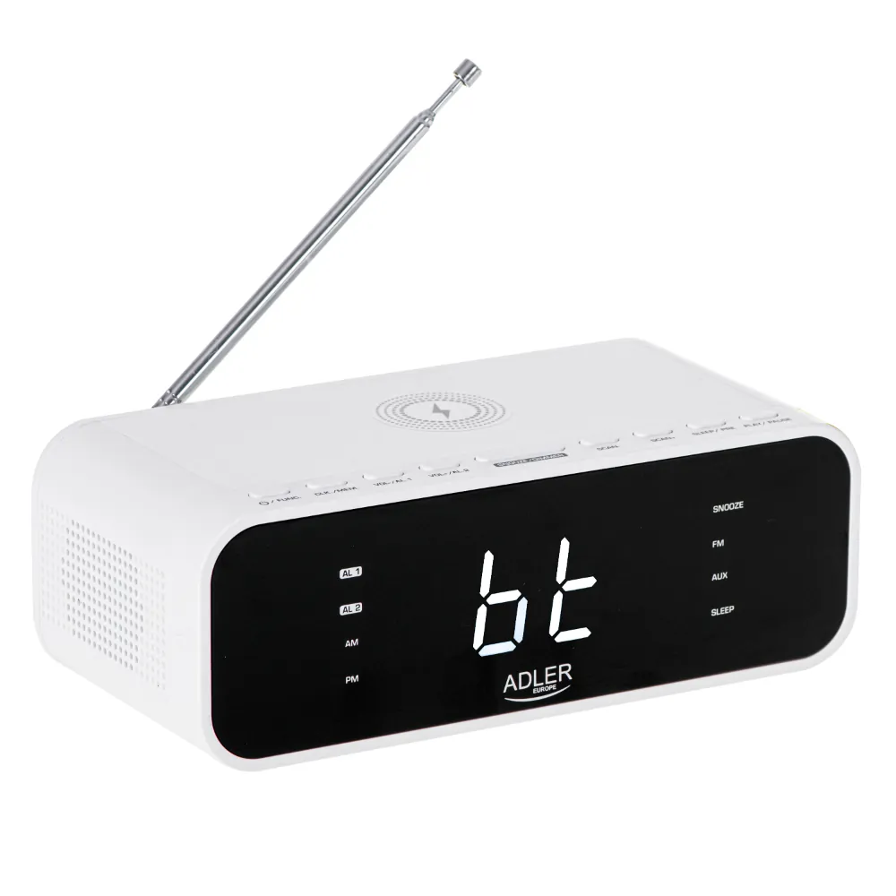 Radiobudzik z ładowarką bezprzewodową Adler AD 1192W Bluetooth AUX - biały